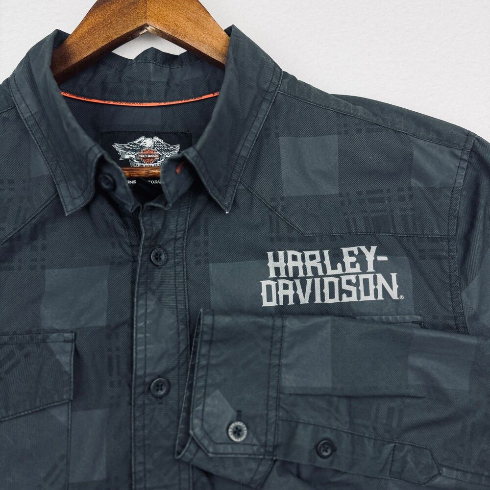 Harley-Davidson Black Button Up Shirt Long Sleeve Logo Men's Large